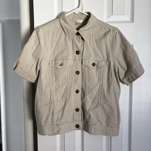 Neutral Beige Short-Sleeve Button Front Jacket